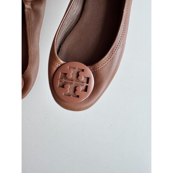 TORY BURCH Minnie Brown Leather Brown Medallion Travel Ballet Flats, Size 37 - Picture 6 of 16